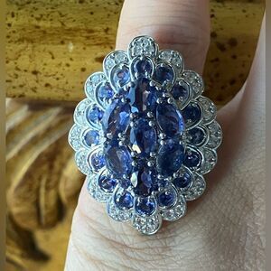 Natural Iolite Sterling Silver Cocktail Ring Size 5
